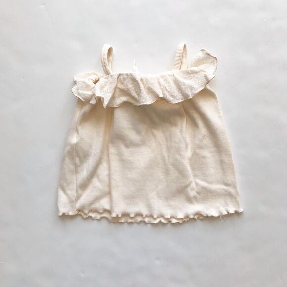 Zara NWT with flaws (small red pen mark) cream ribbed ruffle top 12-18 months - Picture 5 of 5